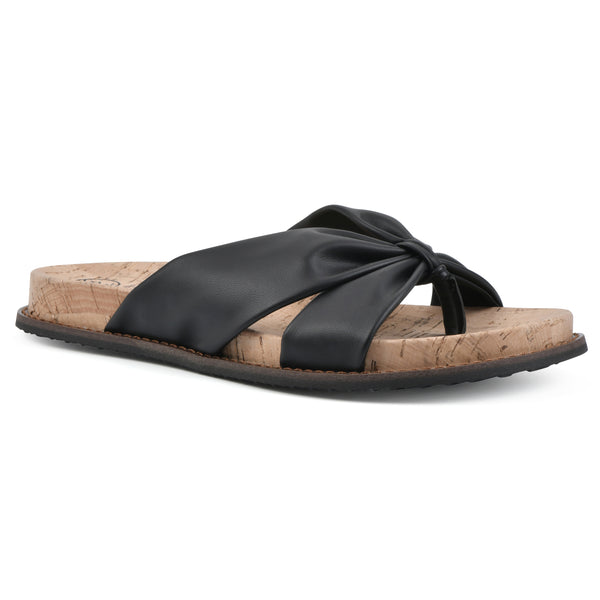 summit by white mountain Malanga Footbeds Sandal - Black Faux Leather