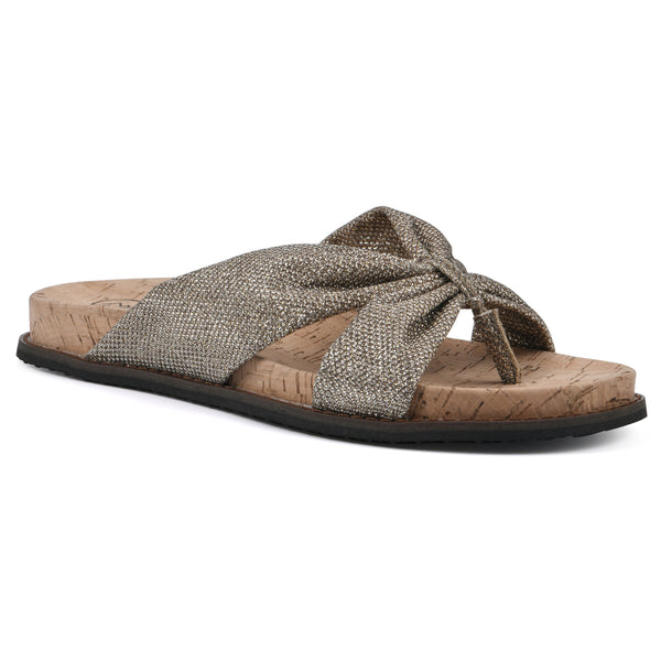 summit by white mountain Malanga Footbeds Sandal - Light Gold Glitter Fabric