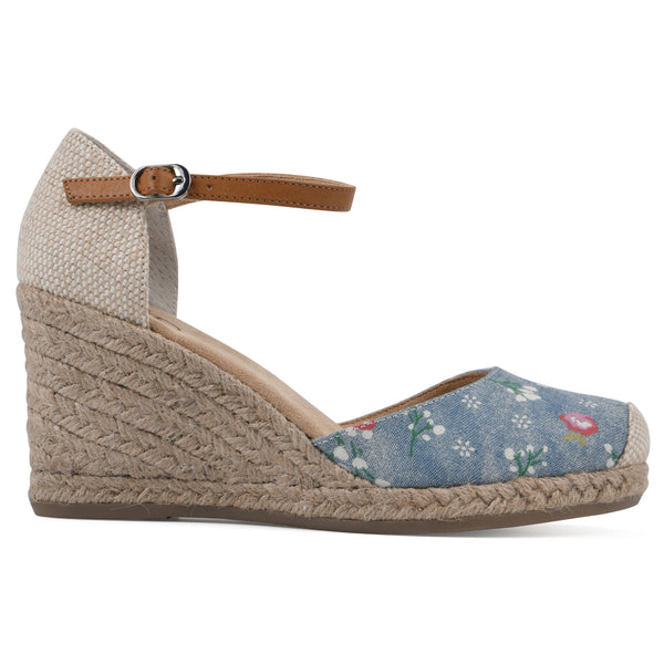Summit By White Mountain Mamba Wedge - Light Blue Floral Print Denim