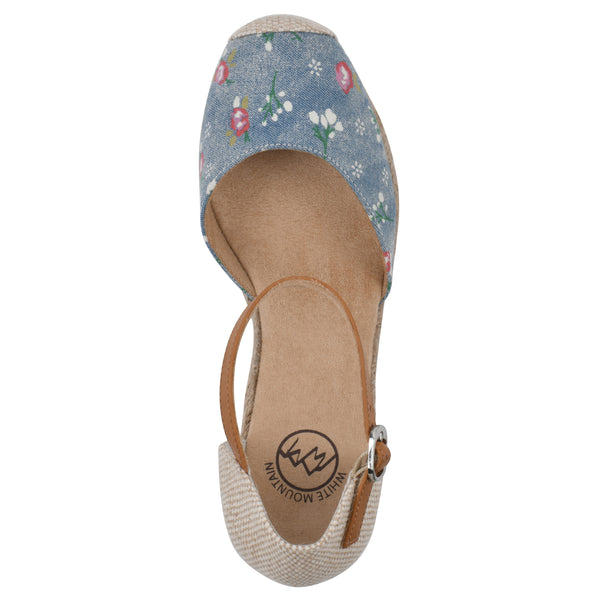 Summit By White Mountain Mamba Wedge - Light Blue Floral Print Denim