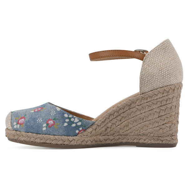 Summit By White Mountain Mamba Wedge - Light Blue Floral Print Denim
