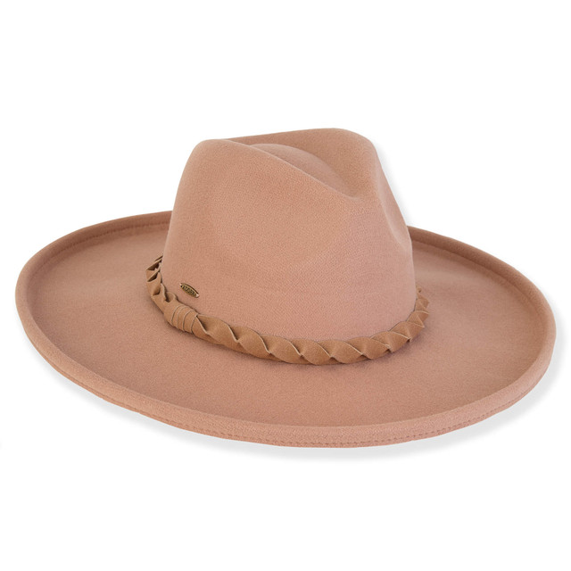 Sun N Sand ADORA | Citrine | Women's Poly Felt Safari Faux Felt With Self Braided Trim | AD1556