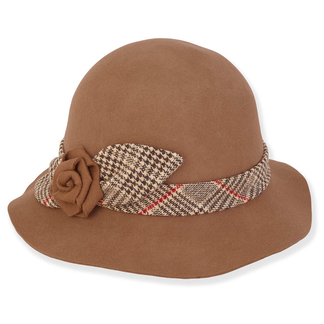 Sun N Sand Ash | Women's Wool Felt Bucket Self Rose Woolen Trim | AD1562