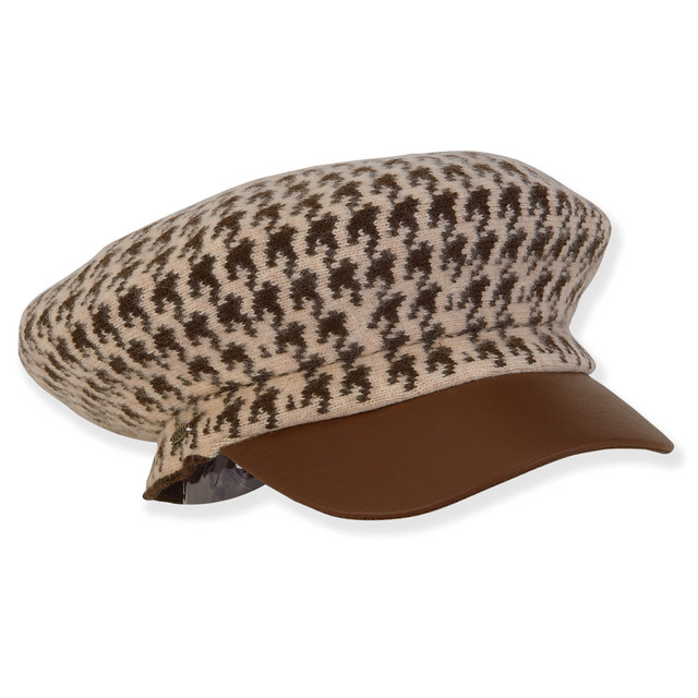 Sun N Sand Autumn | Women's Soft Wool Newsboy Faux Leather Brim | AD1552