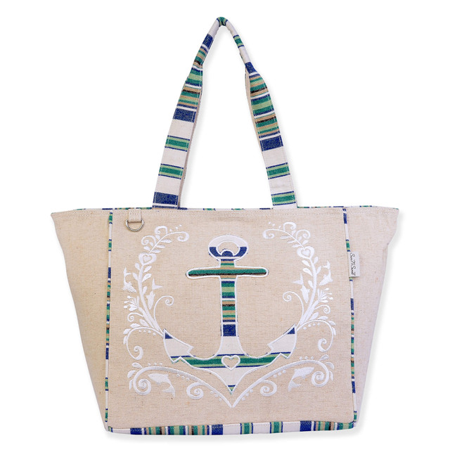 sun n sand Blue/Green Oversized Tote Striped Anchor | SNS6670 B