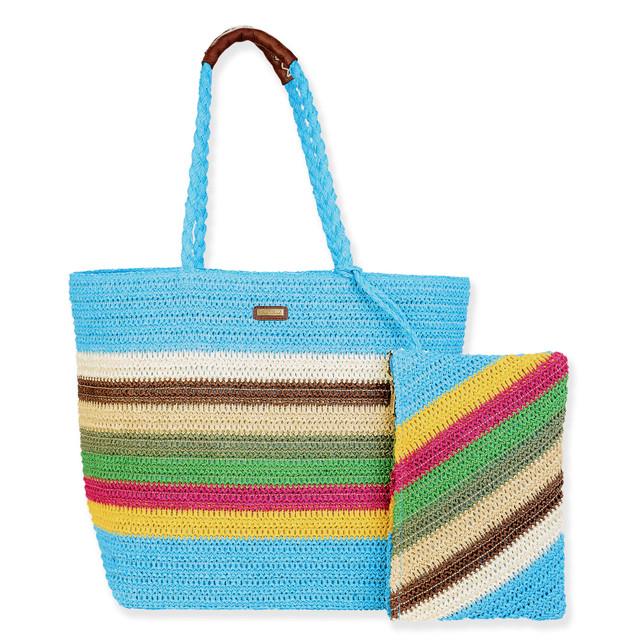 sun n sand Blue Multi Paper Crochet Shoulder Tote | CE6692 B