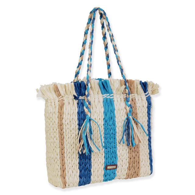 Sun N Sand Blue Multi Paper Straw Shoulder Tote | CE6677 B