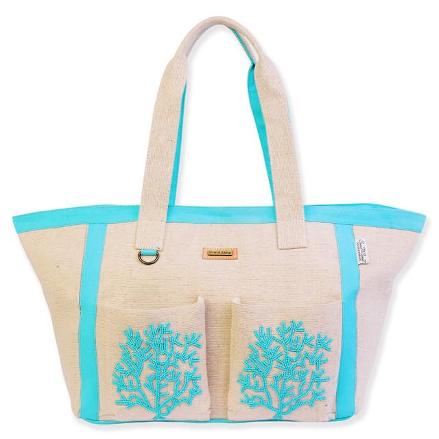 sun n sand Blue Shoulder Tote Beaded Corals | SNS6800 B