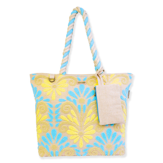 sun n sand Blue/Yellow Shoulder Tote Vintage Motif | SNS6610 B
