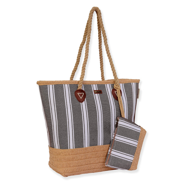 Sun N Sand Brown Poly Cotton/Paper Straw Shoulder Tote | CE6604 B