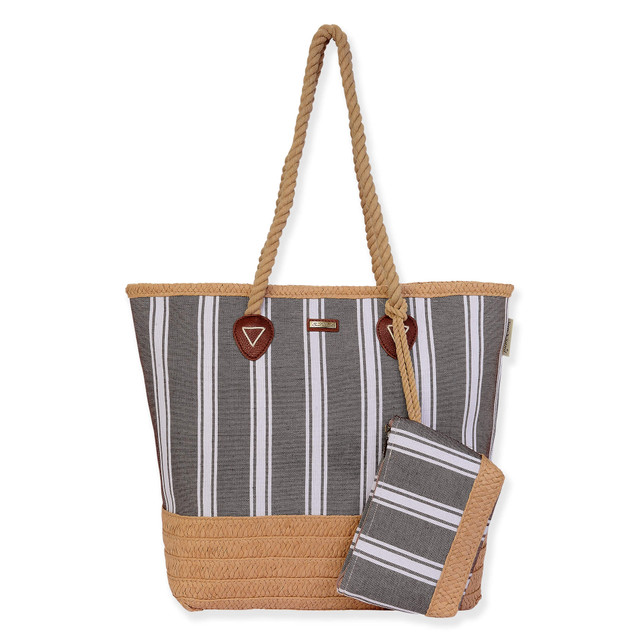 sun n sand Brown Poly Cotton/Paper Straw Shoulder Tote | CE6604 B