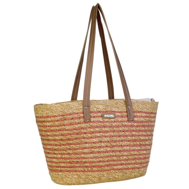 Sun N Sand Coral Paper Straw/Poly Rope Shoulder Tote | CE6672 B