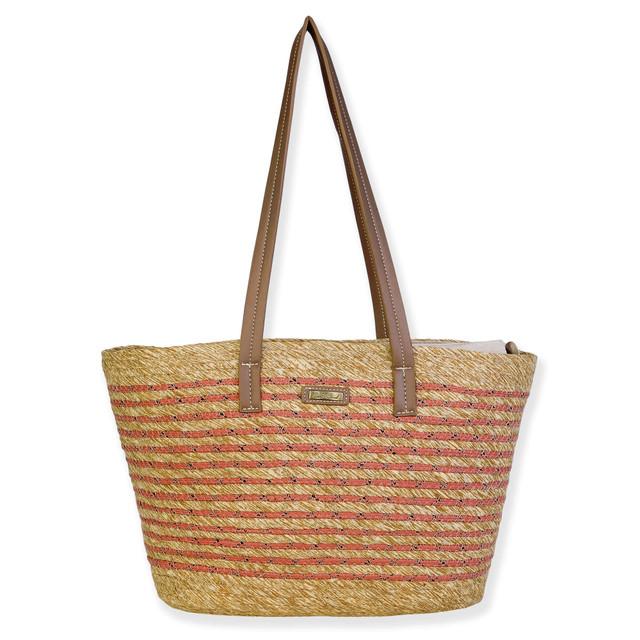 sun n sand Coral Paper Straw/Poly Rope Shoulder Tote | CE6672 B