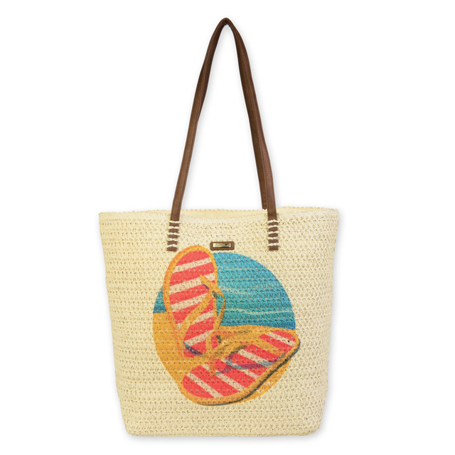 sun n sand Flip Flops Paper Straw Shoulder Tote | CE6614 A