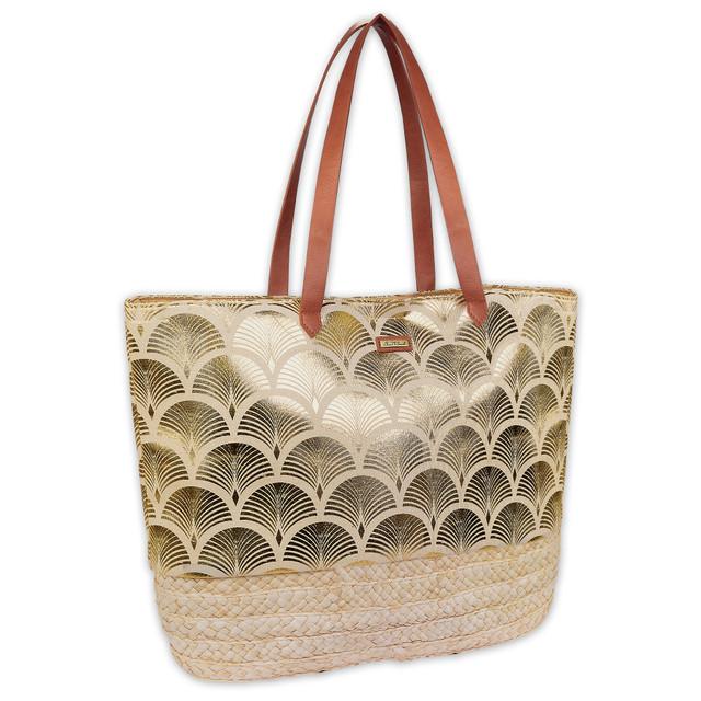 sun n sand Gold Jute Linen/Corn Husk Shoulder Tote | CE6624 B
