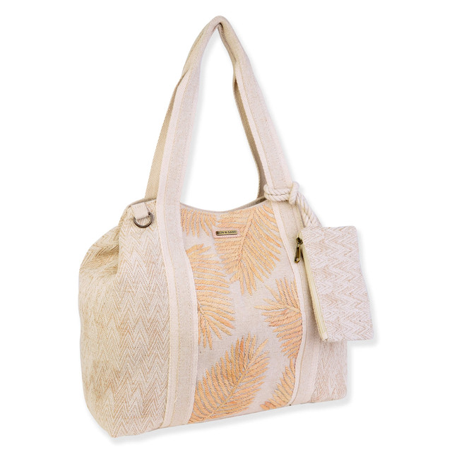 Sun N Sand Gold Palm Leaves Gap Tote Embroidered Palms | SNS6640 A