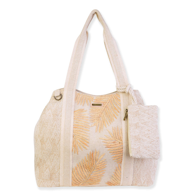 sun n sand Gold Palm Leaves Gap Tote Embroidered Palms | SNS6640 A