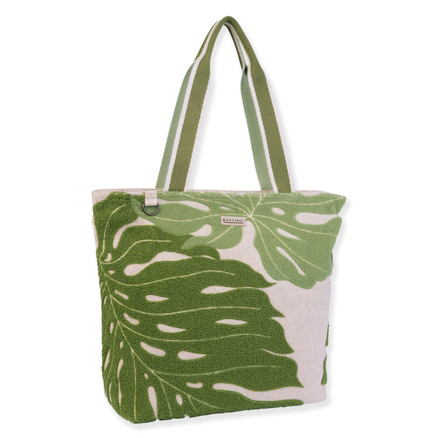 Sun N Sand Green Leave Shoulder Tote Bold Monstera | SNS6600 A