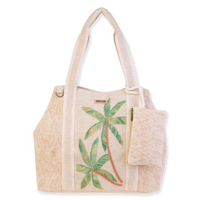 sun n sand Green Palm Trees Gap Tote Embroidered Palms | SNS6640 B