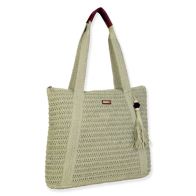 Sun N Sand Green Paper Crochet Shoulder Tote | CE6697 C
