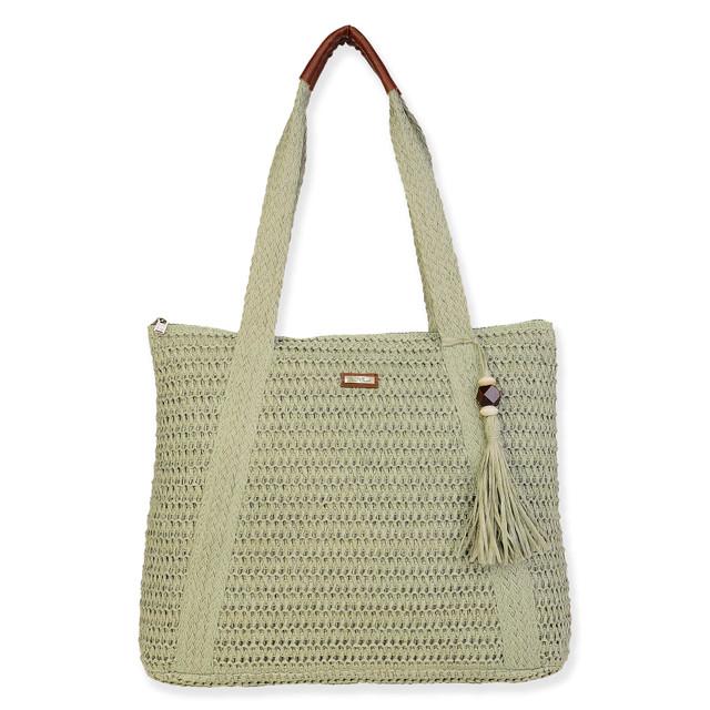 sun n sand Green Paper Crochet Shoulder Tote | CE6697 C