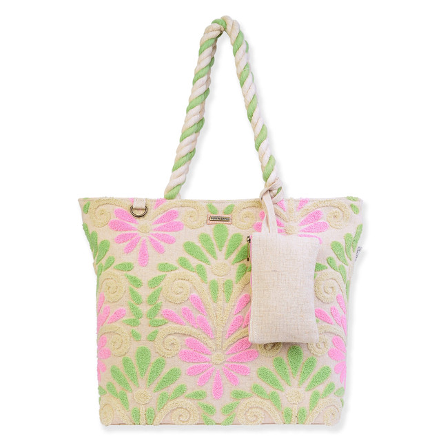 sun n sand Green/Pink Shoulder Tote Vintage Motif | SNS6610 A