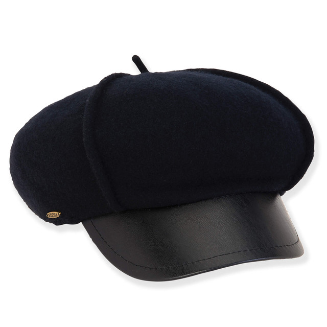 sun n sand Hazel | Women's Soft Wool Newsboy Faux Leather Brim | AD1614