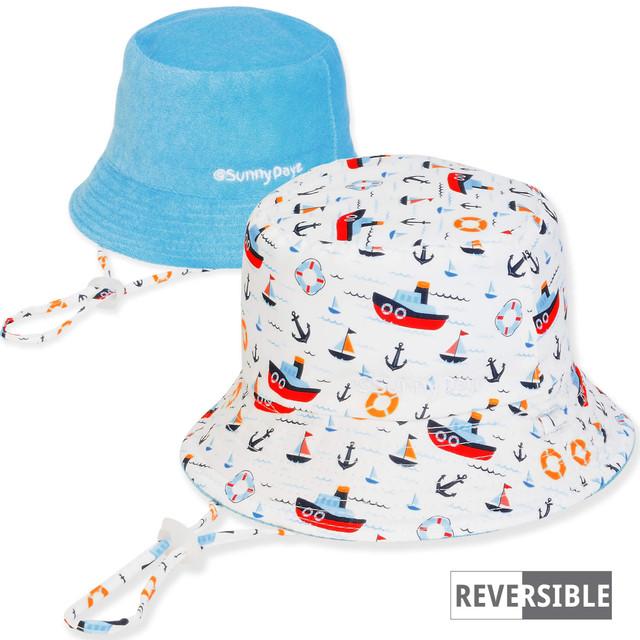 sun n sand Kid's Hats | Infant Boy | Sail Boat & Anchor Poly/Terry Bucket Brim 1.75