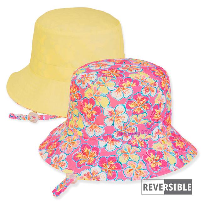 sun n sand Kid's Hats | Young Girl | Hibiscus Poly Cotton Bucket Brim 2