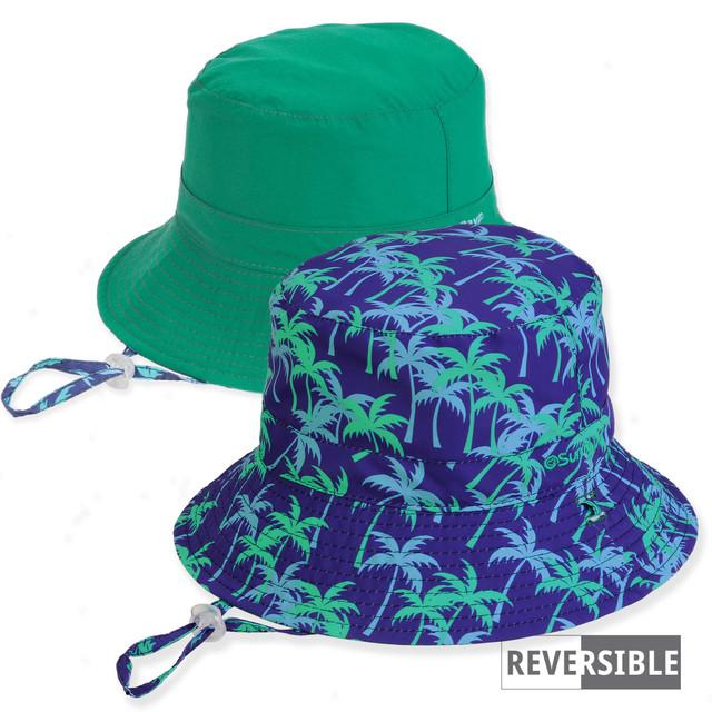 sun n sand Kid's Hats | Young Girl | Palm Tree Poly/Cotton Bucket Brim 2.5