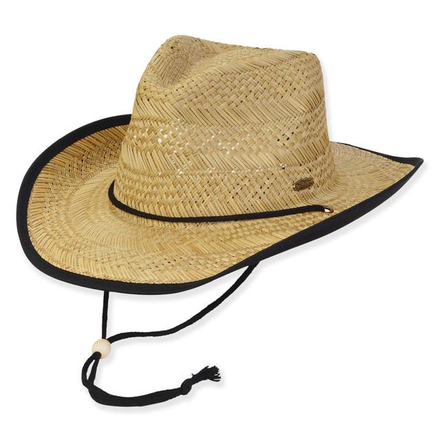 Sun N Sand Men's Hats | Black Rush Straw Western Brim 3.75