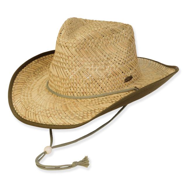 Sun N Sand Men's Hats | Olive Rush Straw Western Brim 3.75