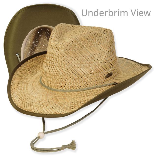 sun n sand Men's Hats | Olive Rush Straw Western Brim 3.75