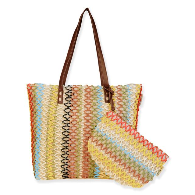 sun n sand Natural Multi Paper Crochet/Poly Cotton Shoulder Tote | CE6696 A