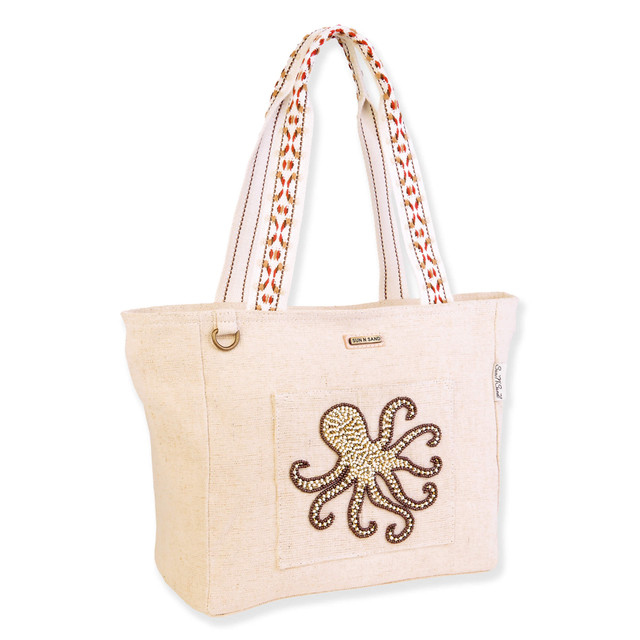 Sun N Sand Octopus Shoulder Tote Beaded Sealife | SNS6700 B
