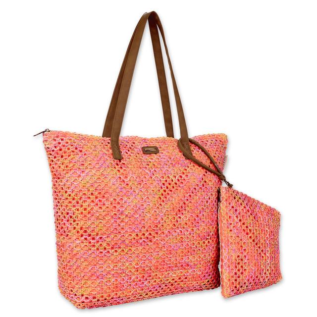 Sun N Sand Orange Multi Paper Straw Handbag | CE6658 B