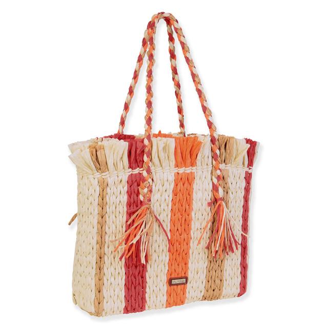 Sun N Sand Orange Multi Paper Straw Shoulder Tote | CE6677 A