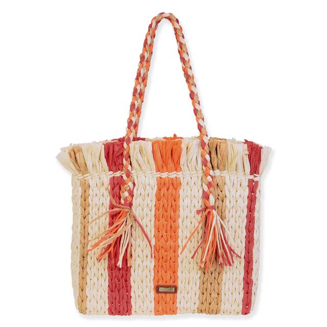 sun n sand Orange Multi Paper Straw Shoulder Tote | CE6677 A