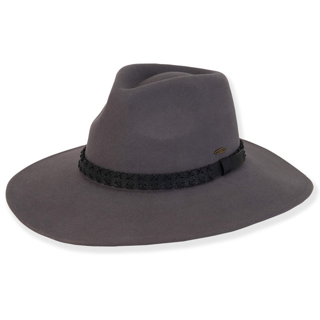 sun n sand Park | Women's Wool Felt Safari Faux Leather Cross Stitched Trim | AD1592