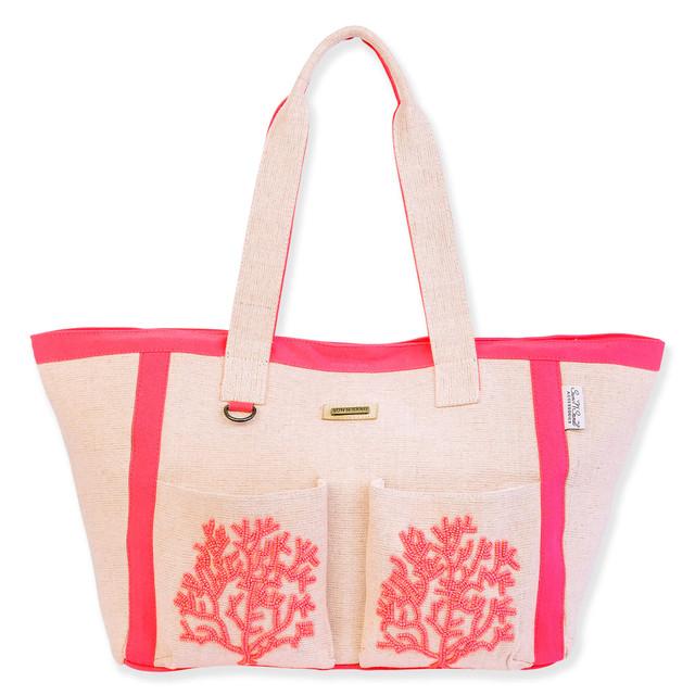 sun n sand Pink Shoulder Tote Beaded Corals | SNS6800 A