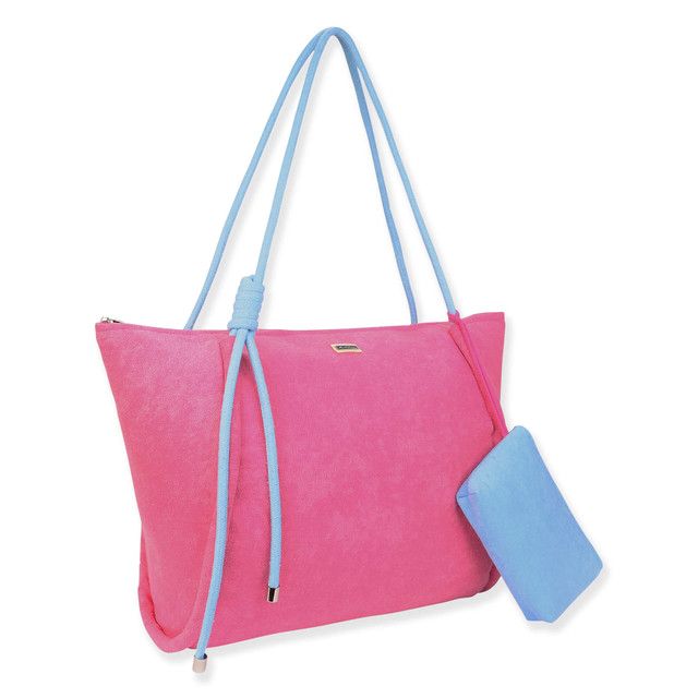 Sun N Sand Pink Terry/Polyester Shoulder Tote | CE6616 A