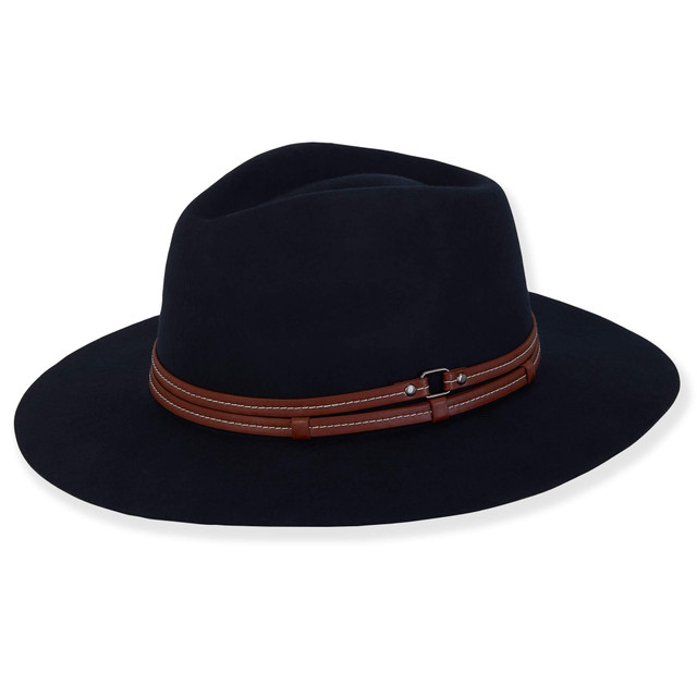 sun n sand Sawyer | Women's Wool Felt Safari Faux Leather Stitched Trim | AD1635 A