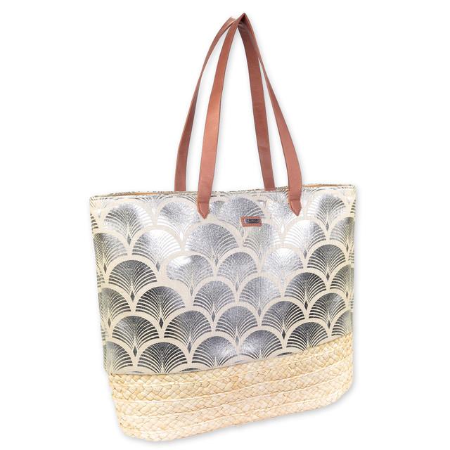 sun n sand Silver Jute Linen/Corn Husk Shoulder Tote | CE6624 A