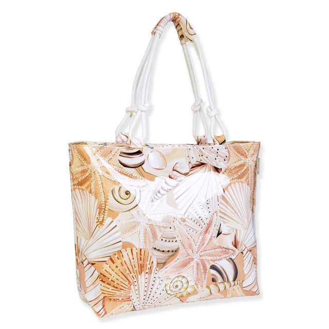 Sun N Sand Beige Canvas/PVC Shoulder Tote | CE6617 A