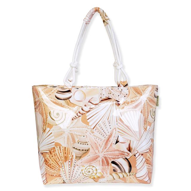 sun n sand Beige Canvas/PVC Shoulder Tote | CE6617 A