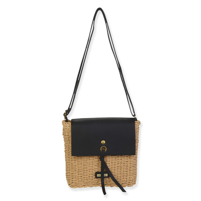 sun n sand Black Paper Straw Crossbody | CE6712 C