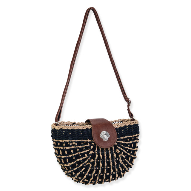 Sun N Sand Black Paper Straw Crossbody | CE6736 B