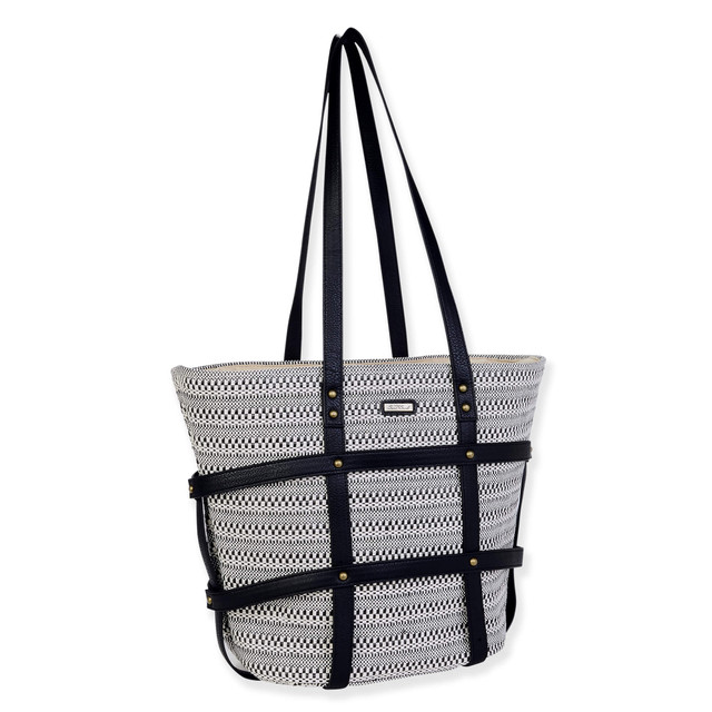 Sun N Sand Black Poly Straw Shoulder Tote | CE6634 B