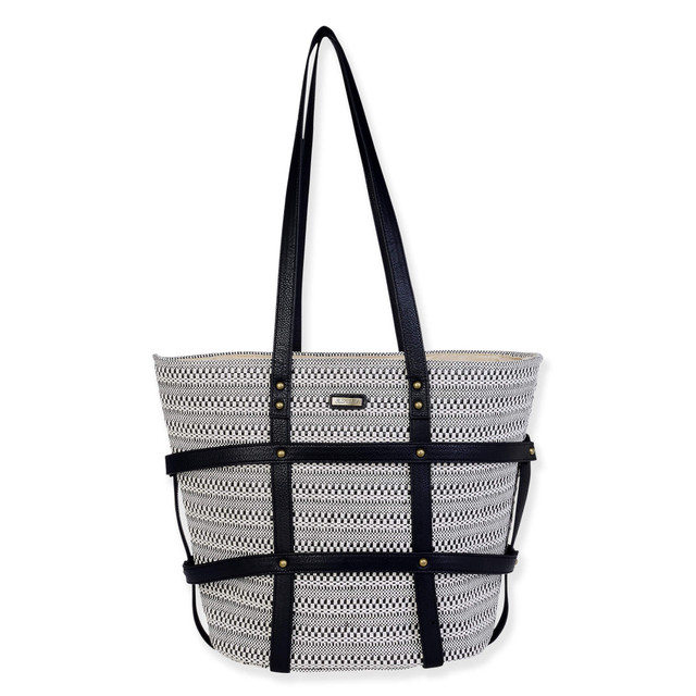 sun n sand Black Poly Straw Shoulder Tote | CE6634 B