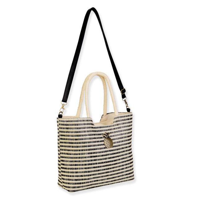 Sun N Sand Black PP Straw Shoulder Tote | CE6733 B
